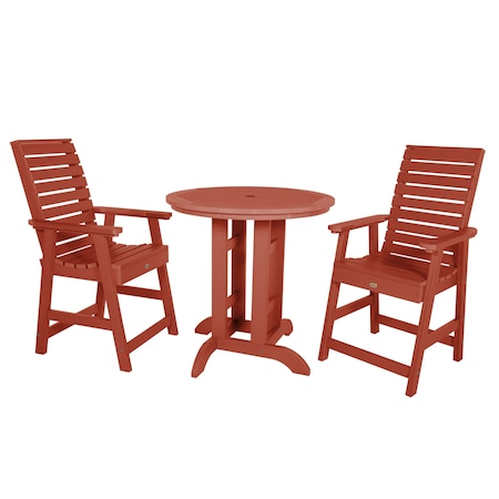 Highwood Usa Weatherly 3pc Round Counter Height Outdoor Patio Furniture Dining Set AD-CNW36-RED